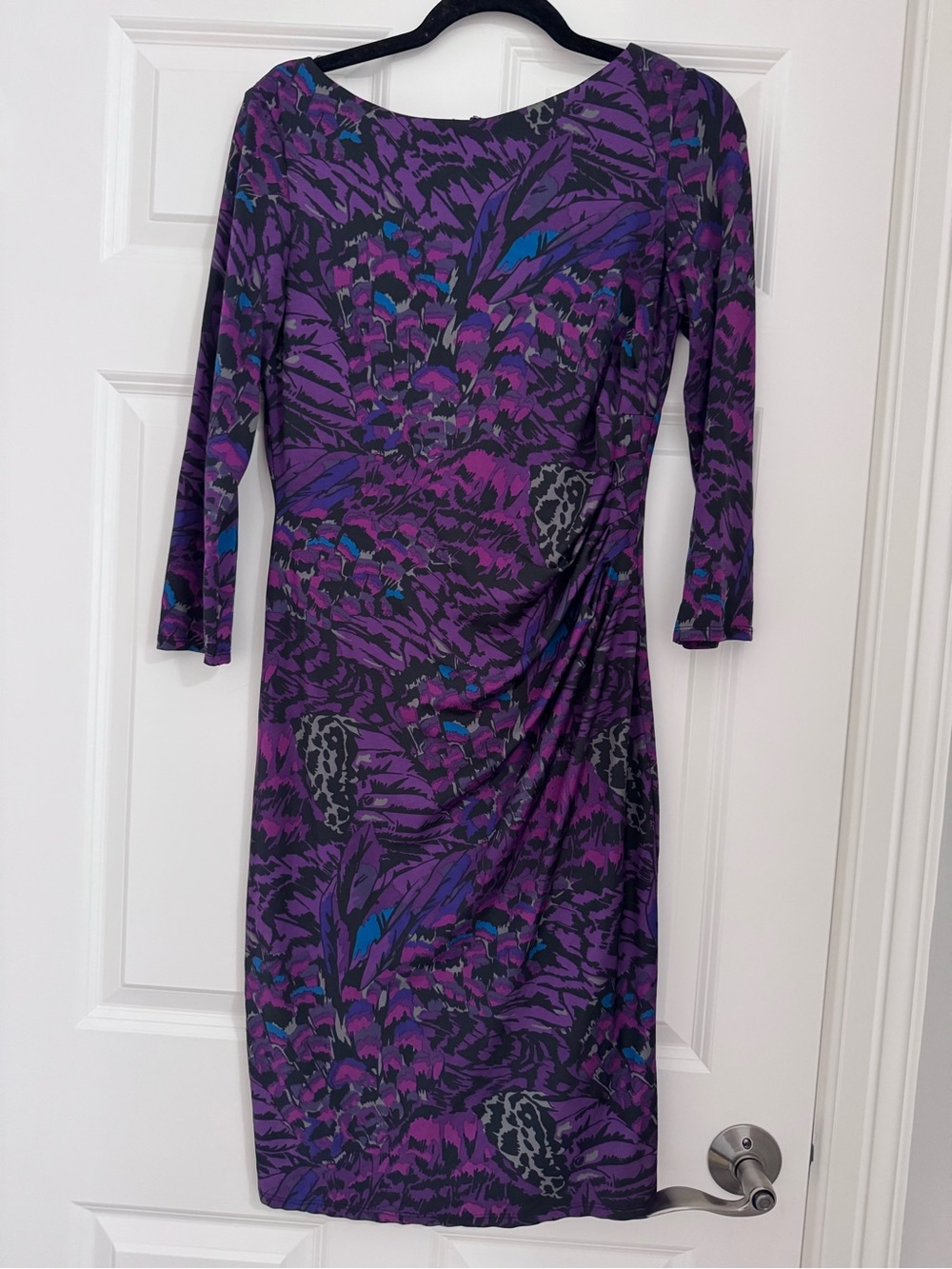Jessica Simpson Purple Patterned Long Sleeve Sheath Dress